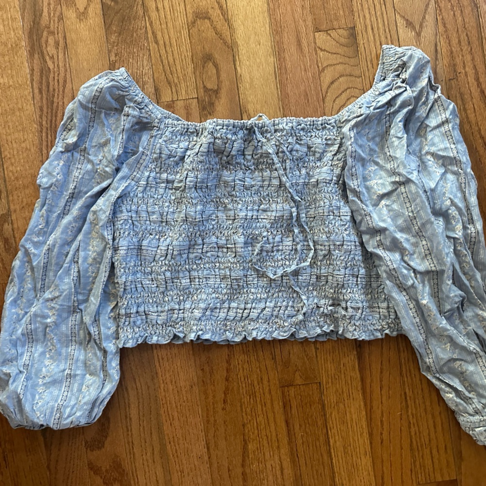 Aerie Light Blue Smocked Top